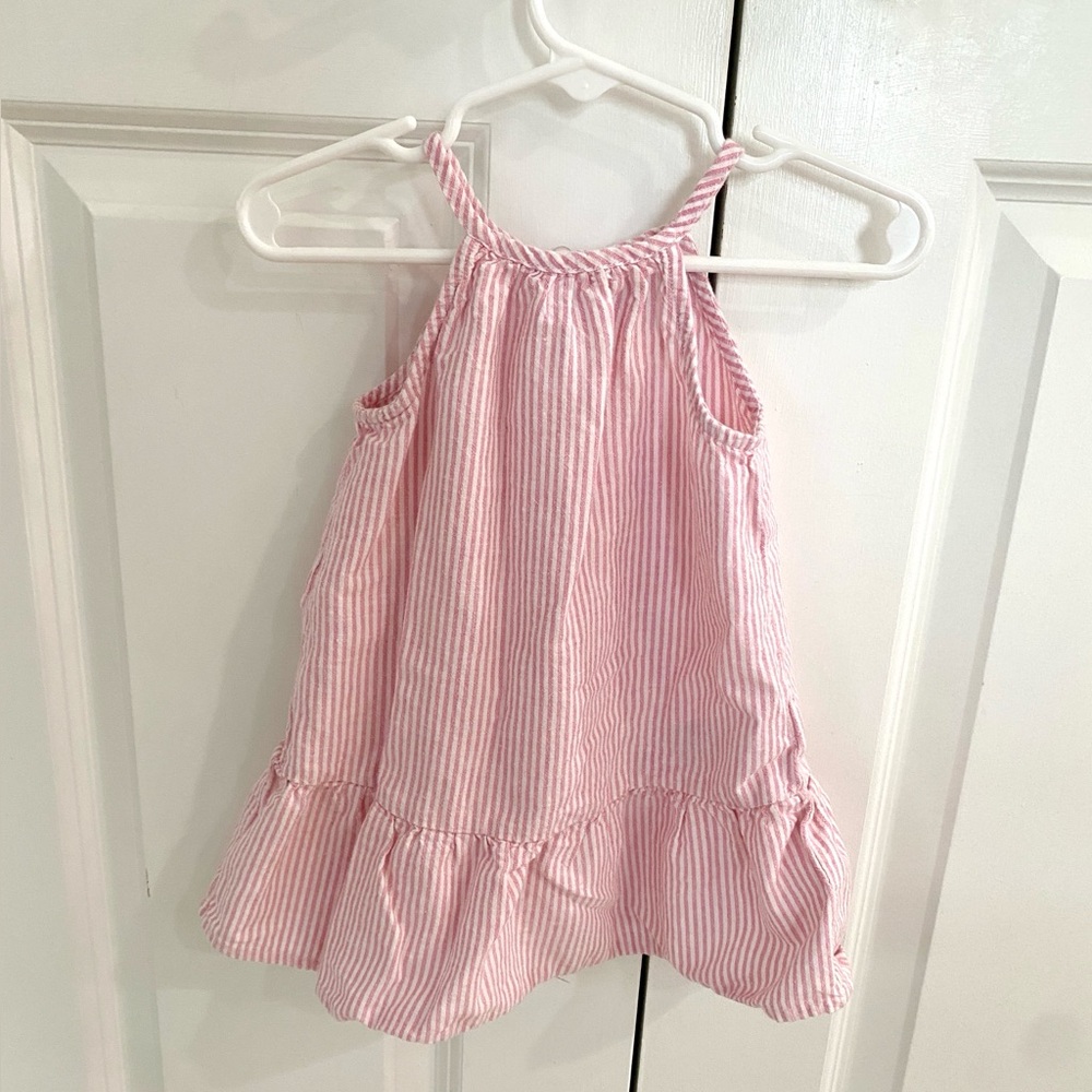 Old Navy - Striped Pink Ruffle-Trim Toddler Dress - Size 18 - 24 months